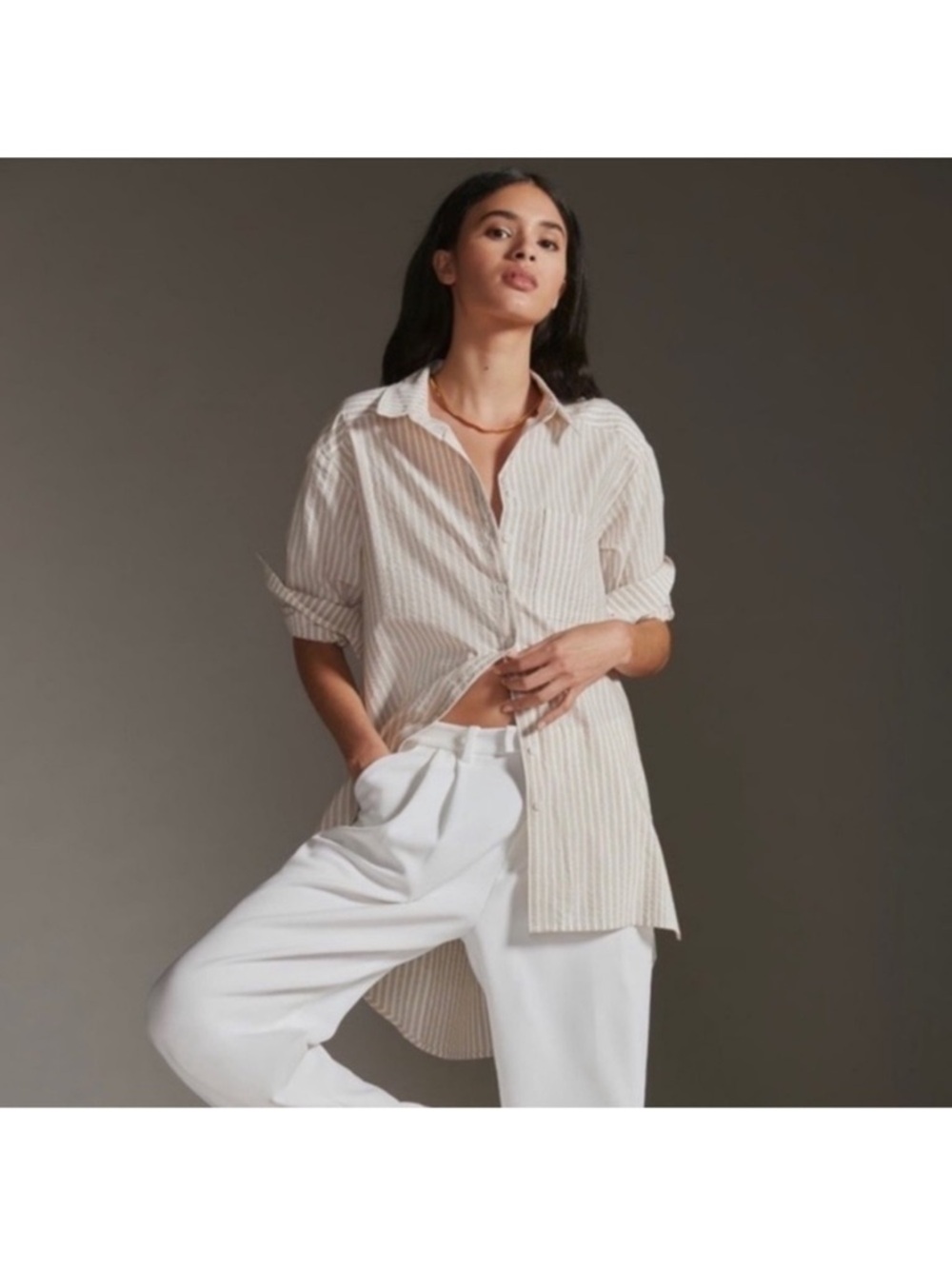 Anthropologie Beige Striped button down shirt
